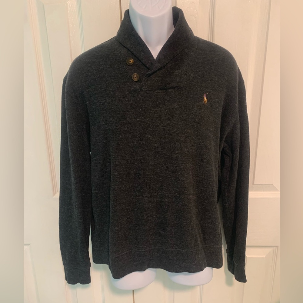 Polo By Ralph Lauren Button Collar Charcoal Estate Rib Classic Designer‎ Size L